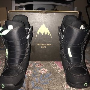 Black and mint Burton snowboard boots